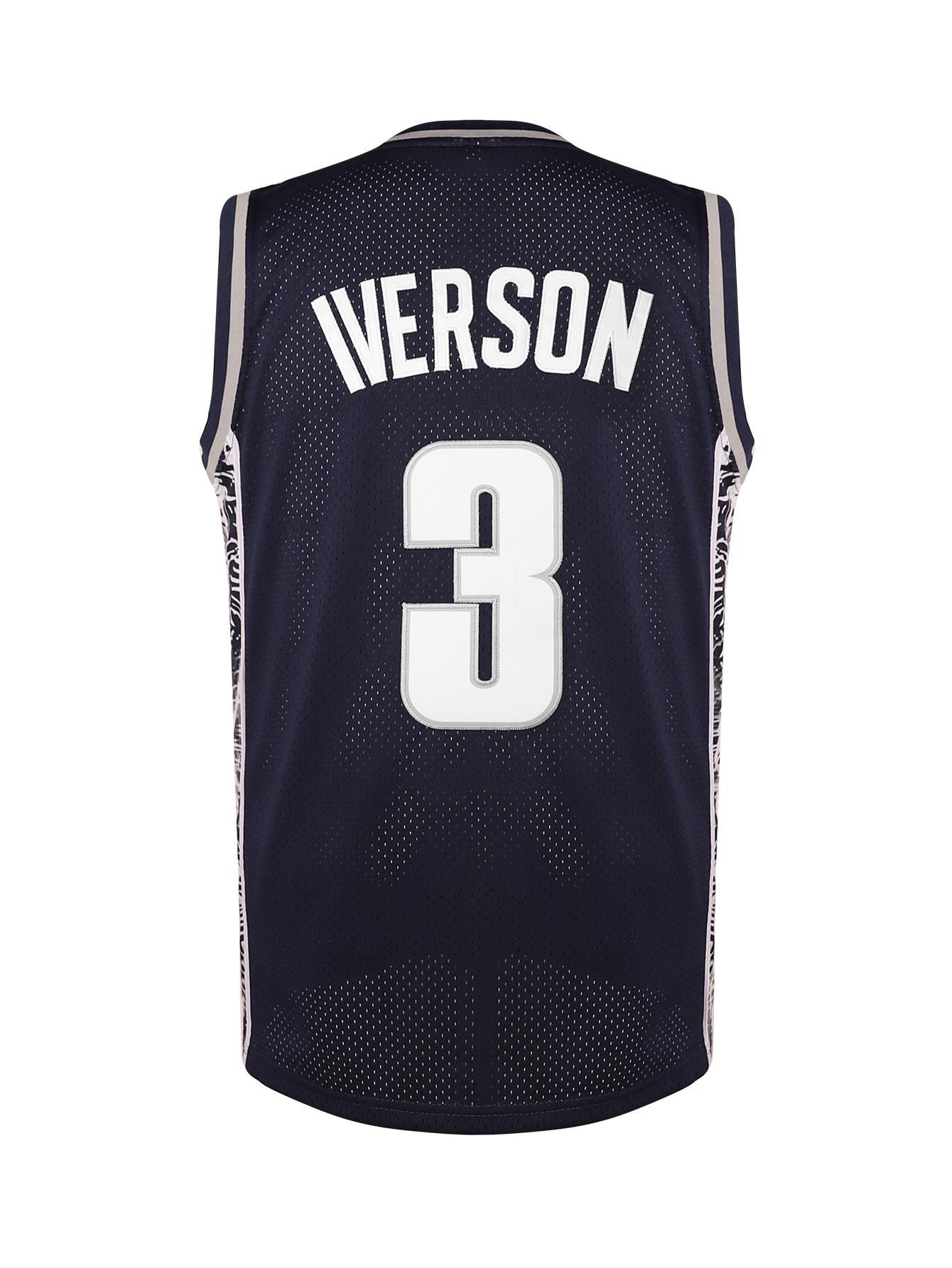 Men's #3 Hoyas Iverson Embroidery Basketall Jersey Retro Navy&Gery V-Neck Breathable Mesh 90s Hip Hop Style Polyester Sports Clothing