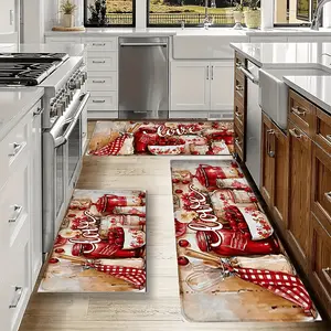 3pcs Kitchen Scene with Red Cherries and Love Text Flannel Set Soft, Cozy, Ideal for Laundry Room, Kitchen, Bathroom, Bedroom, Living Room, Office, Stylish Home