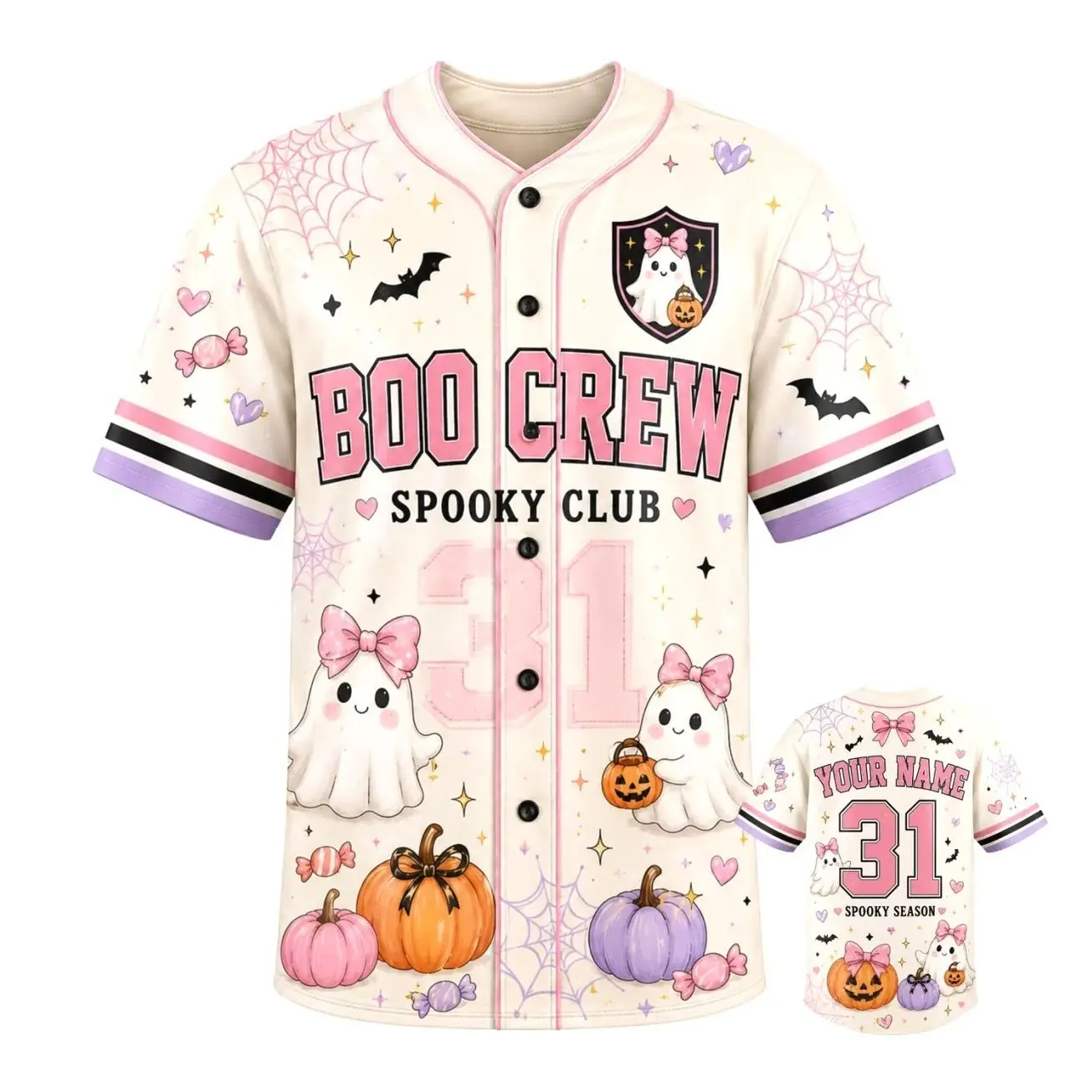 Halloween Baseball Jersey 3D, Spooky Season Custom Name Number Boo Crew Shirt