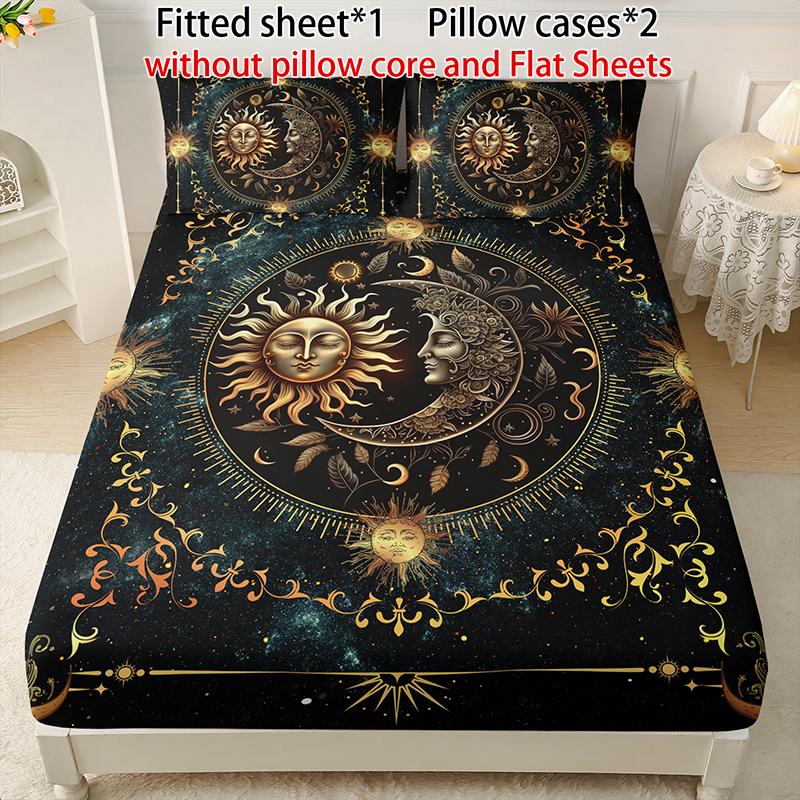 3-piece multi-pattern fitted sheet set (1 fitted sheet  + 2 pillowcases without filler), deep pocket 15 inches machine washable, low allergenic, high quality mattress protector for bedrooms, dorm rooms, HD printed all-season room decoration Bedding Suppli