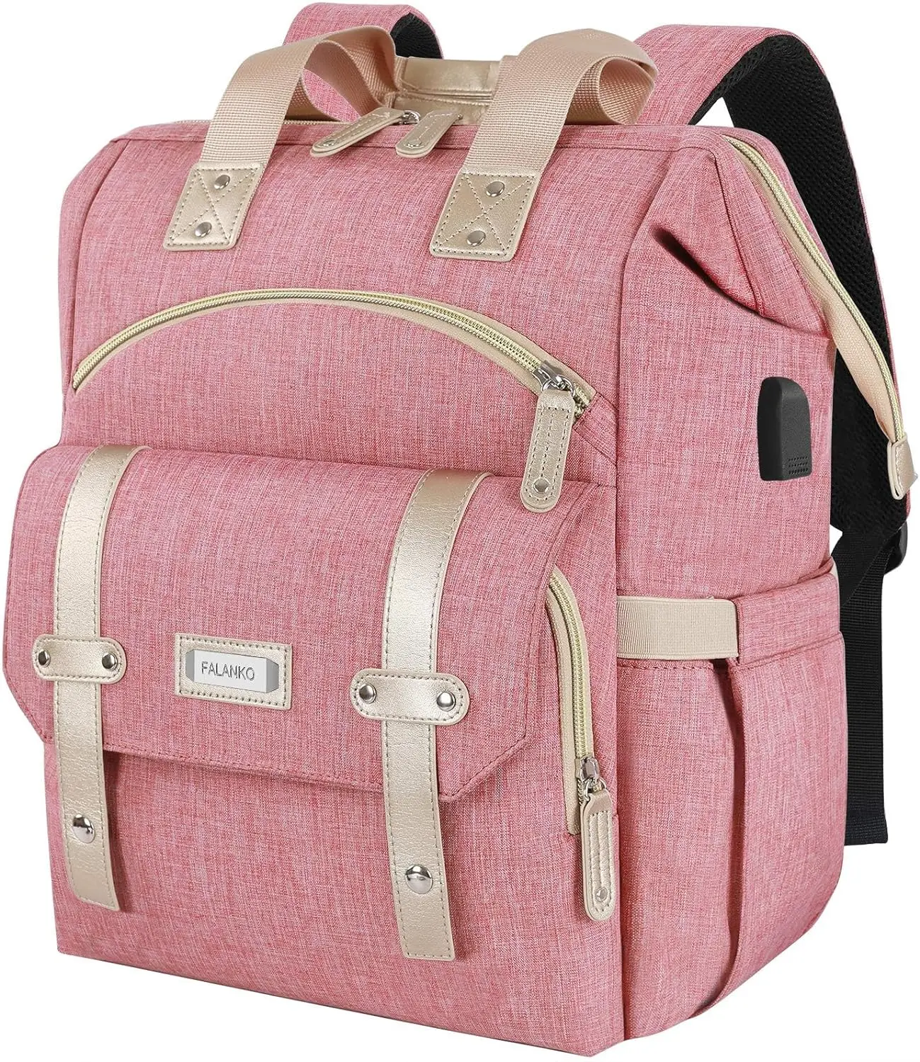 FALANKO Backpack for Women,Wide Open Work Large USB Charging Port Student Bookbag for 15.6 Inch Laptop,Doctor Teacher Nurse College School Travel Bag,Water Resistant Laptop Bookbag Computer Back Pack
