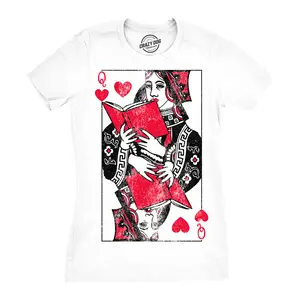 Womens Funny T Shirts Reading Queen Of Hearts Classical Book Lovers Tee For Ladies Funny Womens T Shirts Cute Vintage Fashion Casual Ladies T-Shirt Gift Funny Nerd Top Women's Novelty Tees White -