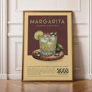 Spicy Margarita Cocktail Print, Spicy Margarita Cocktail Poster  Bar Cart Prints  Vintage Cocktail Art Bar Accessories for Home Bar Cart