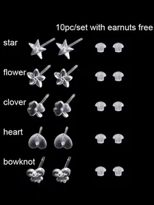 10pcs Set of Clear Resin Stud Earrings, Ear Studs, Stud Earring Jewelry, Invisible Lightweight & Durable with Rubber Backs, Simple Heart Flower Star Designs for Men