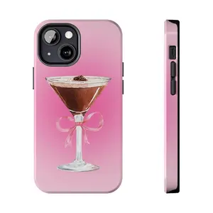 Espresso Martini Phone Case, Girly Pink Cocktail Cover, Gradient, Pink Bow, iPhone