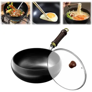 Thick uncoated iron pot, Japanese iron pan, uncoated cast iron pot, hand-forged non-stick pan without coating, high-purity frying pan, cast iron skillet—universal kitchen cookware suitable for gas and induction stoves.