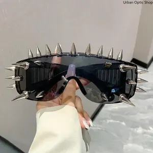 XUH Cyberpunk Demon Style Funky Men's Sunglasses - Metal Rivet Steampunk Eyewear, Designer Fashion Sun Shades for Men Women Party Daily Wear