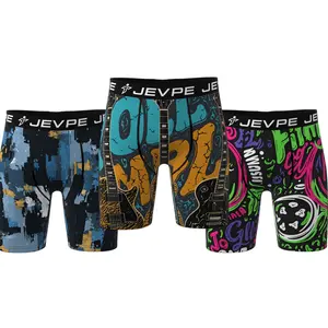 JEVPE 3Pieces Men's Graphic Print Boxer Brief, Casual Comfy Breathable and Soft Underwear for Daily Wear, Mens Underwear for All Seasons, Undergarments, Stretchy Boxer Briefs