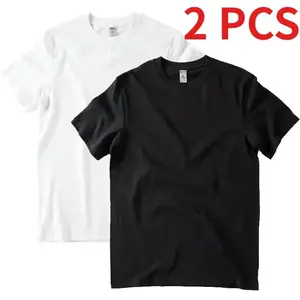 Unisex 2pcs Pure Cotton Plain Round Neck Short Sleeve Tees - Solid Color, Loose-Fit, All-Match Casual Daily Wear, Ideal Couple Matching Outfits, Graphic-Ready Halloween/Christmas Gifts (Sports & Outdoor Tops),summervibes