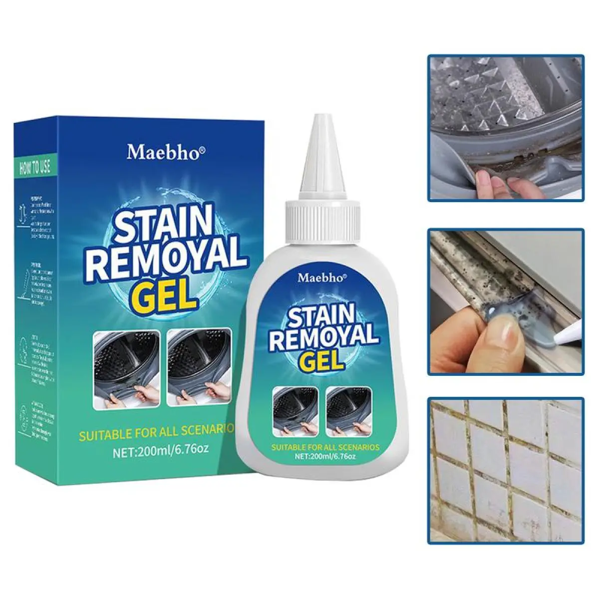 200ml Mold & Mildew Stain Remover Gel, Thick Non-Drip Household Surface Cleaner Solution, Effective for Washing Machines, Tile Grout