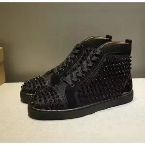 2026 velvet material high top red bottoms, soft soled shoes, matte sequin high tops, men's and women's light luxury shoes, fashionable and luxurious trend high top red bottoms shoes