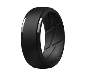 Black Oversize 7-16 Silicone Men’s Wedding Rings, 10mm Wide 2.5mm Thick Step Edge Rubber Wedding Bands With Breathable Grooves Engagement Ring