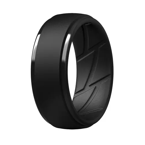 Men’s Black Oversize Hypoallergenic Silicone Wedding Rings - 7-16 Sizes, 10mm Wide, 2.5mm Thick Step Edge, Breathable Grooves, Flexible, Gym Accessory, Gifts for Him, Boyfriend, Birthday, Fashion Jewelry, Hypoallergenic Wedding Ring
