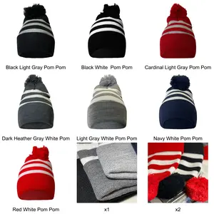 COUVER Cuffed Stripe Beanie with Pom Pom 12 Inch
