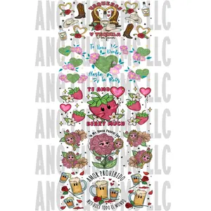 Hispanic Valetine #2 UVDTF Bundle - Decorative Stickers with Heart and Cherry Designs, Ideal for Home Decor and Gifts