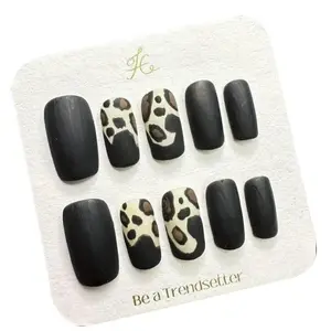 E96 Black and brown simple senior cow short press on-nail party press