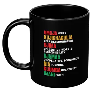 7 Principles Kwanzaa Glossy Black  Coffee Mug Ceramic