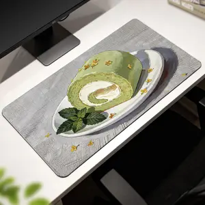 Premium Green Matcha Cream Roll Cake Illustration High Quality Mouse Pad Modern Office Gaming Comfort Experience Non Slip Durable For Daily Work And Play  40*80 Size.