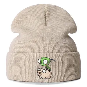 Invader Zim 'Gir on Pig' Embroidered Beanies, Cartoon Embroidered Beanies, Warm Hats, Best Gifts