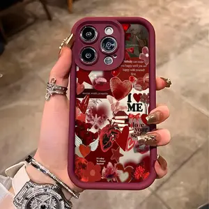 Retro Red Cherry Lip Print Phone cases Case Compatible with iPhone 17 Pro Max 16 16e 15 14 Plus 13 12 Mini 11 Air X XS Pattern TPU Lens Protection Durable Soft Cover Valentine's Day Gift 2D printing
