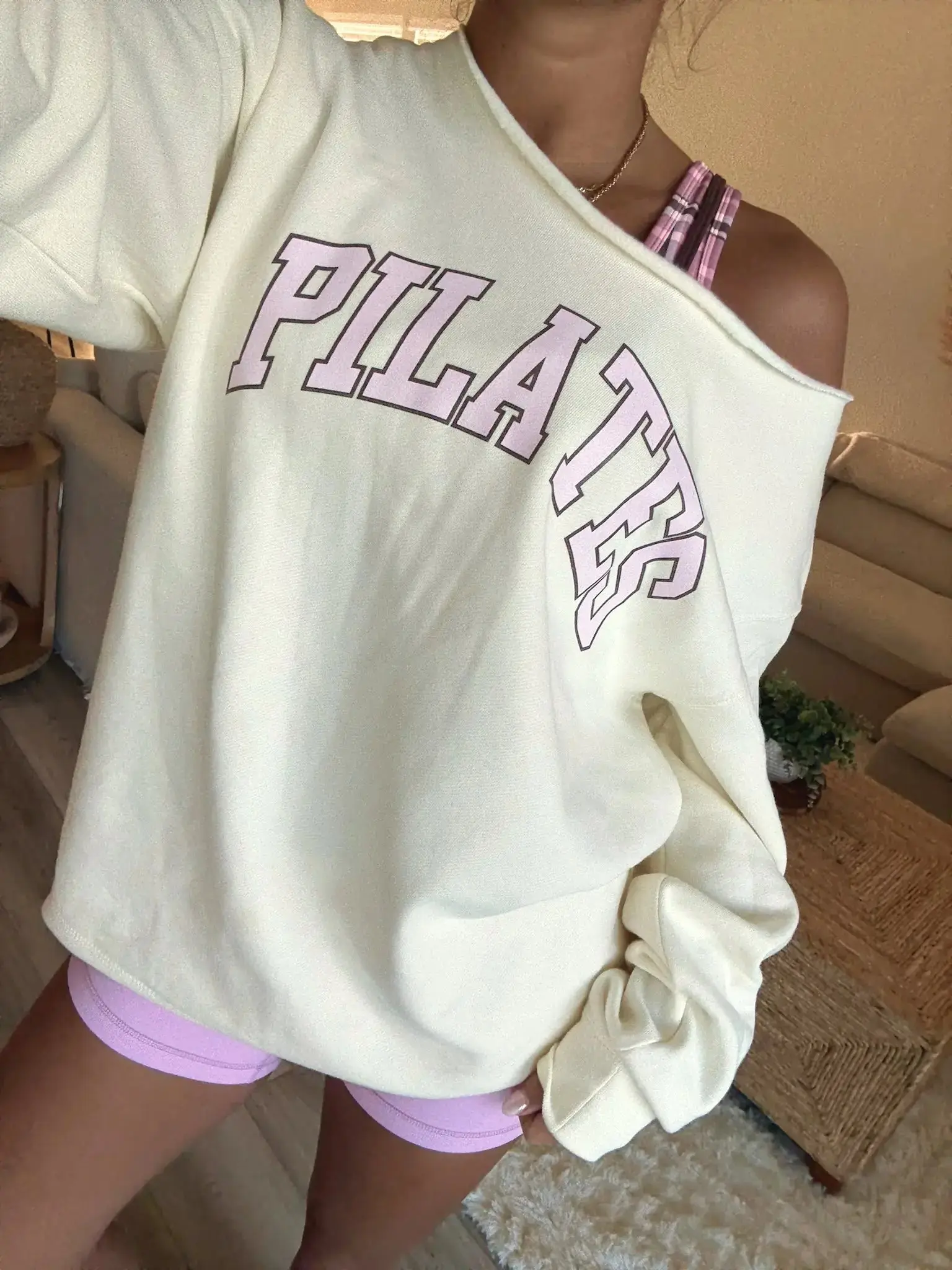 PILATES OFF SHOULDER SWEATSHIRT