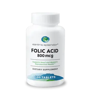 Earth's Splendor Folic Acid 800 mcg - 100 Tablets for Heart Health & Women's Reproductive Wellness - 3-Month Supply