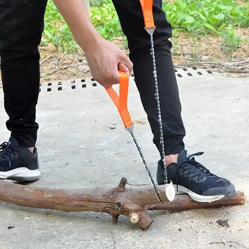 Portable Survival Hand Chainsaw Kit, Compact Manual Chain Saw Handheld Logging Saw with Angled Cutting Capability, Durable Steel Rope & Safety Strap, Ideal for Wood Cutting