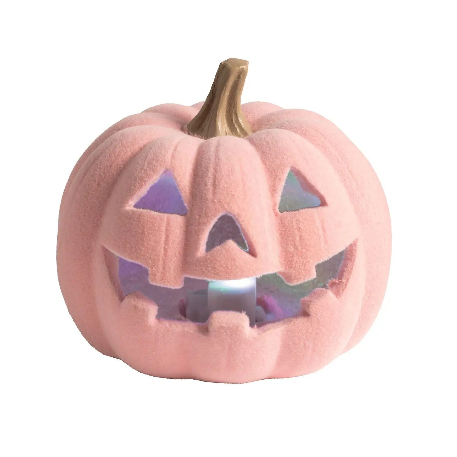 Light-Up Flocked Pink Pumpkin – LED Halloween Sitter
