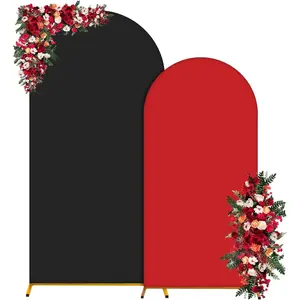 Arch Backdrop Cover Set of 2 (6FT/7.2FT) Color Wedding Arch Covers Decorations Spandex Fitted Chiara Arch Backdrop Covers for Birthday Baby Shower Bridal Shower Photo Supplies(Red+Black)