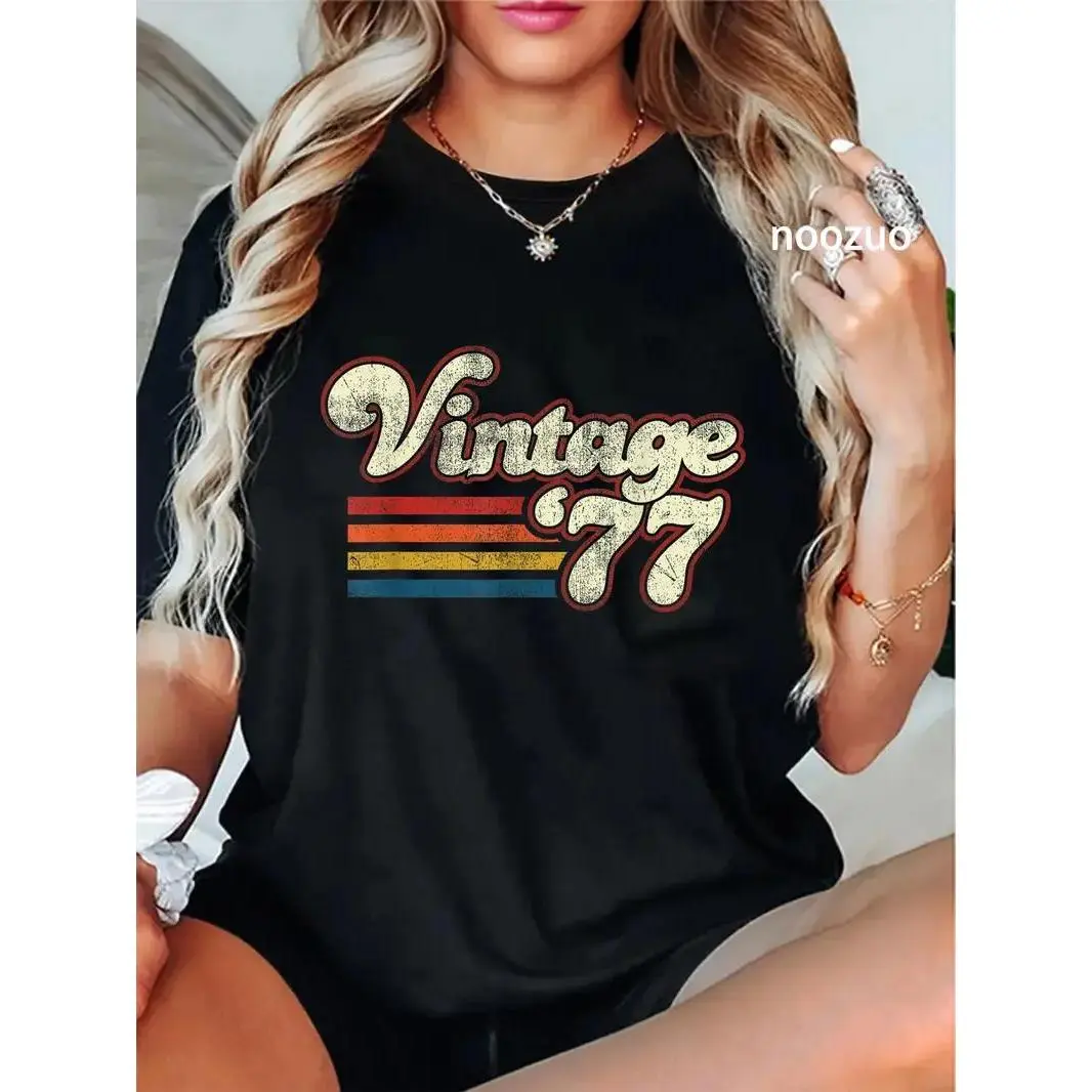 100% Cotton Unisex Vintage 1977 46 Birthday T-Shirt Vintage Retro Birthday Tees Casual Top