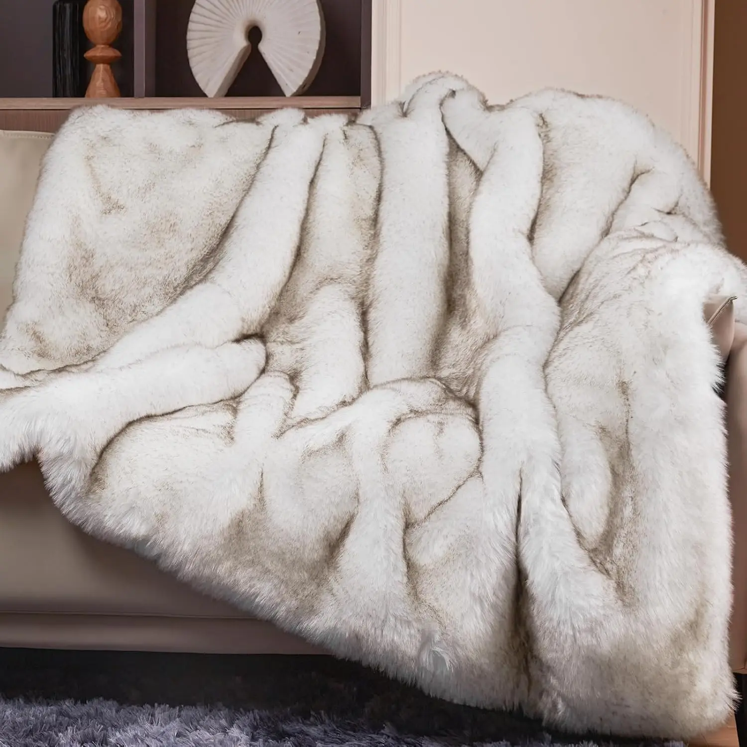 【Deals For You!】1 count,Touchat Luxury 1000GSM Faux Fur Throw Blanket, Super Thick Warm Cozy Grey Blankets for Couch Bed Sofa, Plush Fuzzy Elegant Soft Reversible Mink Blanket for Living Room Bedroom Springtok