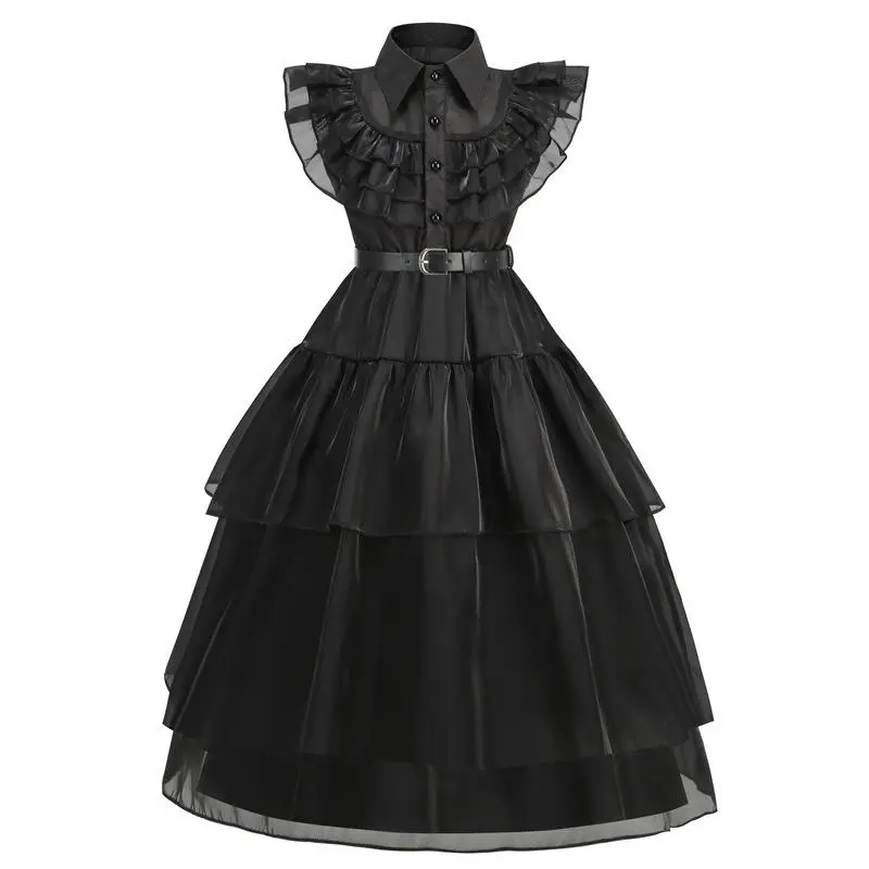 Wednesday Addams 2024 Gothic Dress| The Addams Family Inspired Velvet Lace Costume| Kids/Teens Halloween Princess Cosplay Attire 8-14 Years