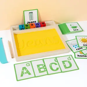 Alphabet Sand Art Writing Toy Set for Kids, Early Education English Learning with Montessori and Stem Features, Includes Reusable Wooden Sand Tray and Double-Sided Word Cards