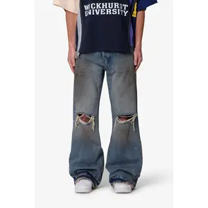 mnml Distressed Kick Flare Denim - Washed Blue