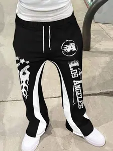 Men's High-Waisted Flare Pants, Slim Fit, Stretchy, Street Style, Graphic, All-Seasons, Casual Long Trousers, Trendy Minimalist Design
