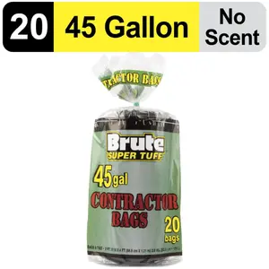 Brute Super Tuff Contractor Trash Bags, 45 Gallon, 20 Bag