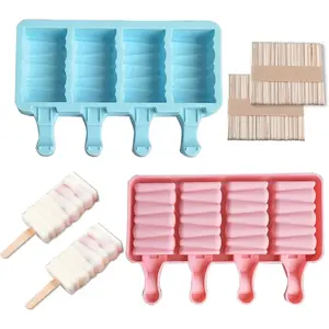 Set of 2 Ice Cream Palettes Mold, Cakesicle Molds Silicone, Cake Pop Mold,Silicone Popsicle Molds, BPA-free Ice Pop Mold Silicone 4 Cavities With 100 Wooden Sticks
