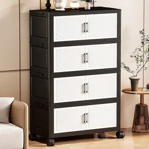 Multi-Layer Storage Cabinet, No Installation Required, Home Use, Kitchen Bedroom Living Room Organizer, Plastic Mobile Shelving Unit, Modern Storage Cabinet