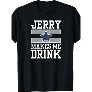 Men's "Jerry Makes Me Drink" Graphic T-Shirt - 100%25  Short Sleeve Crew Neck Tee with Bold White Print & Star Design - Casual & Party Wear for Birthdays, Holidays, Sports - Machine Washable Gift for Friends