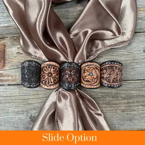 Tooled Leather Wild Rag Slides - Assorted western Leather Slide 