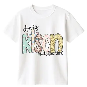 Women Casual T-Shirt White He Is Risen Matthew 28 6 Christian Religious Easter Spring Summer Outfit Womenswear Top