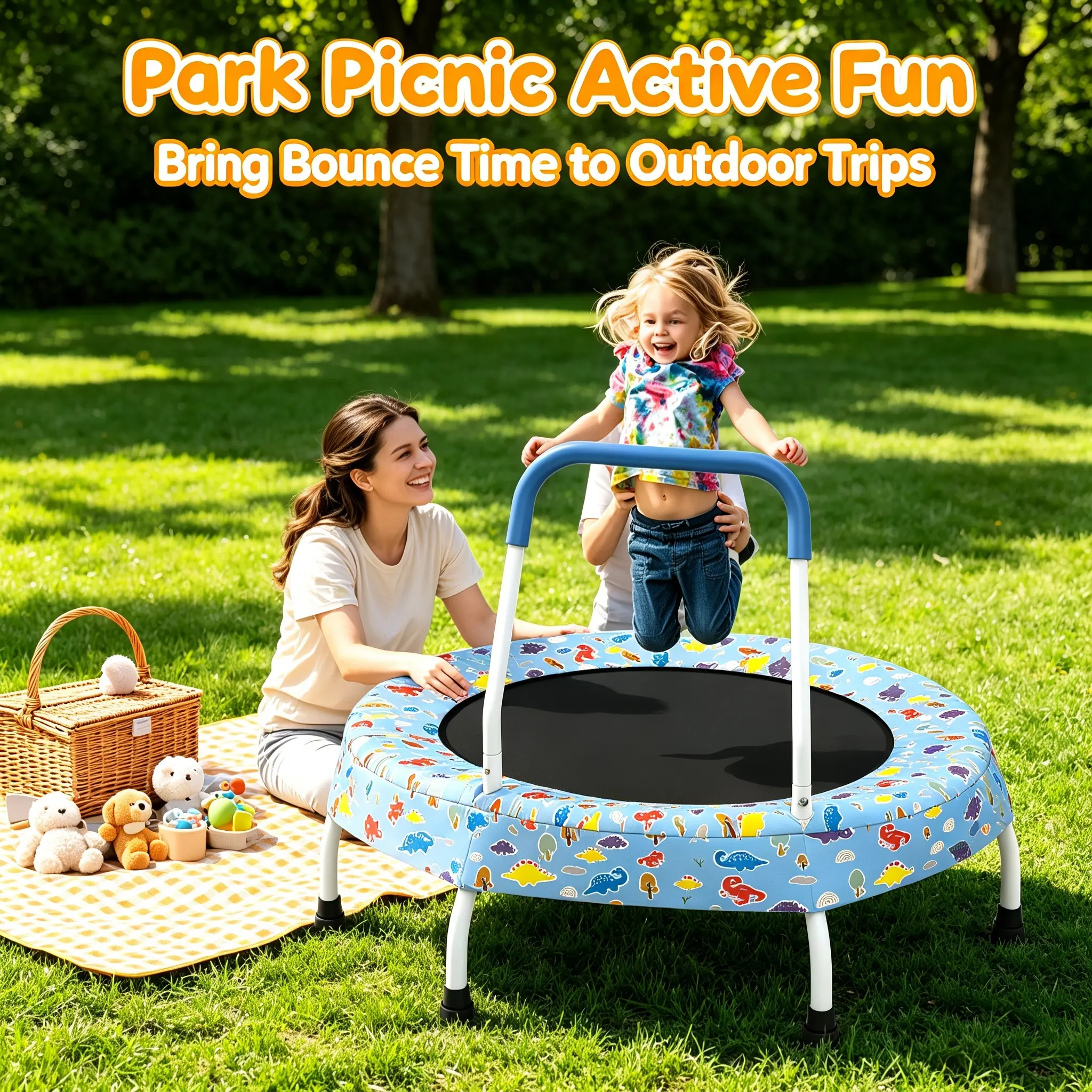 Sensory Toddler Mini Trampoline with Support Handrail, 28in Safe No-Spring Baby Trampoline for Balance & Motor Skill Training, Indoor Sensory Play Equipment, Montessori Developmental Toy for 1 Year Old Up campingessentials