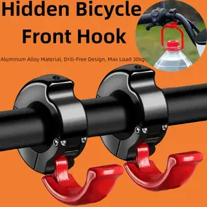 2 Pc Hidden Aluminum Alloy Bike Hooks - Black/Blue/Red | Universal Drill-Free Design | Max 30kg Load | Lightweight & Compact, Sturdy Durable | Easy Installation | Fits MTB, E-Bike, Folding Bike, Road Bike, Motorcycle | Essential for Storage & Hanging