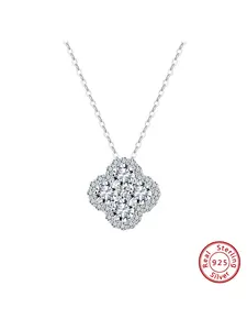 Women's 925 Sterling Silver Necklace with Zirconia Four-Leaf Clover Pendant, Classic Style Jewelry Gift