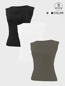 Women's Solid Color Tank Top, Casual Sleeveless Top for Daily Wear, Ladies Clothes for All Seasons, Gamis