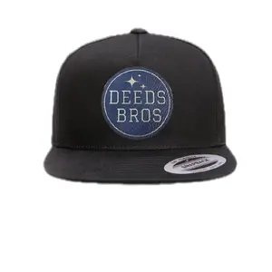 Deedsbros flex-fit hat - no snapback. Black with blue logo. Comfortable and stylish for everyday use.