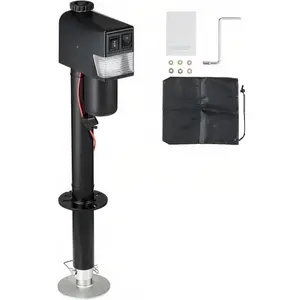 5000 lbs Electric Trailer Jack, 12V Power Tongue Jack with Manual Crank, LED Light & Weatherproof Cover, 10''-33.8'' Lift Range, for RV, Camper, Horse and Utility Trailers, Black