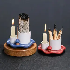 1pc,Multifunctional Ceramic Cute Mushroom Design, Ideal for Palo Santo, Incense Sticks Candles and Sage (Without Incense)