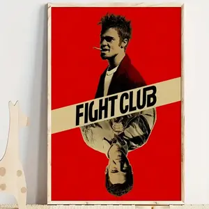 Vintage "Fight Club" Movie Poster - Retro Canvas Wall Art with Bold Red Background & Black & White Design, Frameless - Perfect for Home Decor, Bedroom, Dorm, or Cafe Aesthetic, Indoor Outdoor Use, Indoor Wall Decor | Retro Aesthetic
