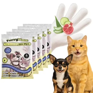 30 Pet Glove Wipes for Dogs & Cats total – 5 resealable packs (6 each), FurryTime 30 Gloves – Hypoallergenic No-Rinse Grooming Gloves for Paws, Coat, Ears & Butt